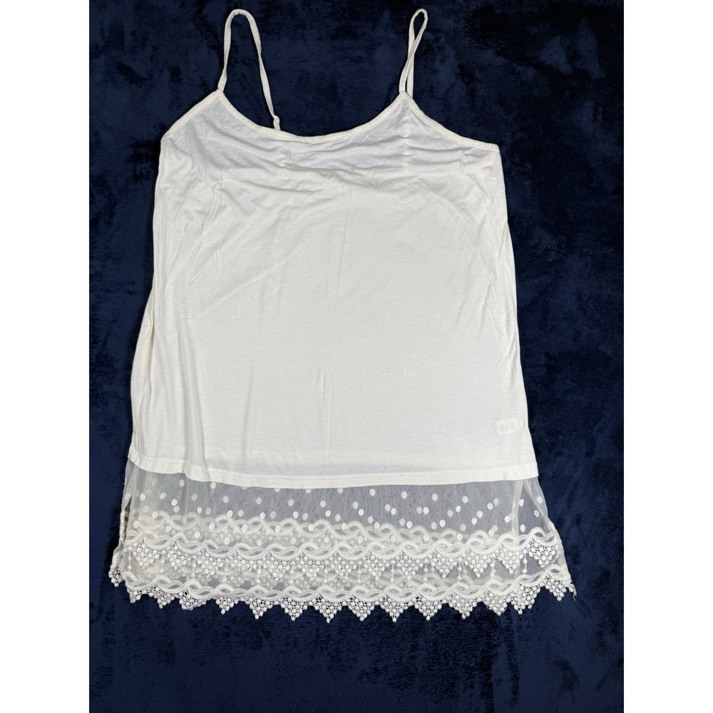 XL Kaktus‎ White Tank Top Embroidered Lace Trim Accent Stretch Sleeveless Boho